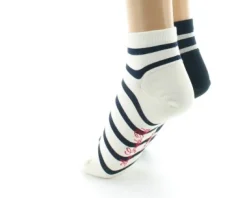 Clearance Berthe Aux Grands Pieds Socquettes en soie rayées asymétriques Marine et Ecru