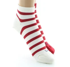 Clearance Berthe Aux Grands Pieds Socquettes en soie rayées asymétriques Rouge et Ecru