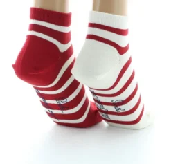Clearance Berthe Aux Grands Pieds Socquettes en soie rayées asymétriques Rouge et Ecru