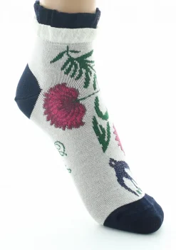 Online Berthe Aux Grands Pieds Socquettes femme fil d'Ecosse Fleurs et Feuilles